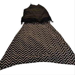 Black and White Chevron Dress asymmetrical Skirt